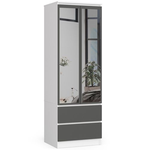 Akord Armoire Star 2 Portes 2 Tiroirs Avec Miroir Blanc/gris Graphite 60x51x180