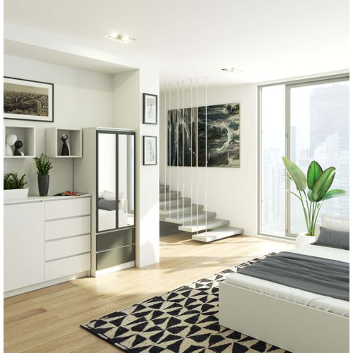 Akord Armoire Star 2 Portes 2 Tiroirs Avec Miroir Blanc/gris Graphite 60x51x180