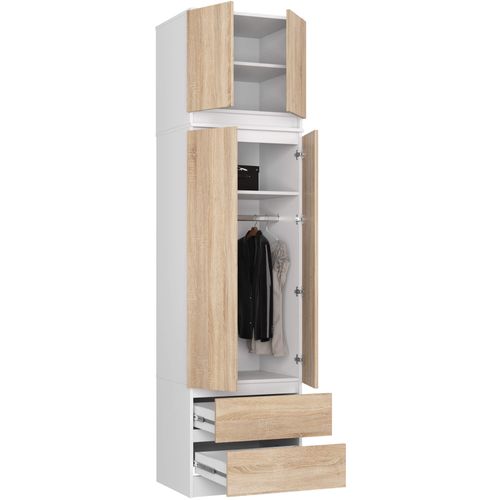 Akord Armoire Avec Surmeuble 2 Portes 2 Tiroirs Blanc/chêne Sonoma 60x51x234