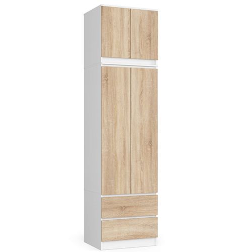 Akord Armoire Avec Surmeuble 2 Portes 2 Tiroirs Blanc/chêne Sonoma 60x51x234