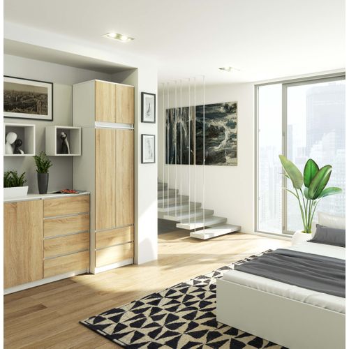 Akord Armoire Avec Surmeuble 2 Portes 2 Tiroirs Blanc/chêne Sonoma 60x51x234