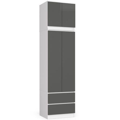 Akord Armoire Avec Surmeuble 2 Portes 2 Tiroirs Blanc/gris Graphite 60x51x234