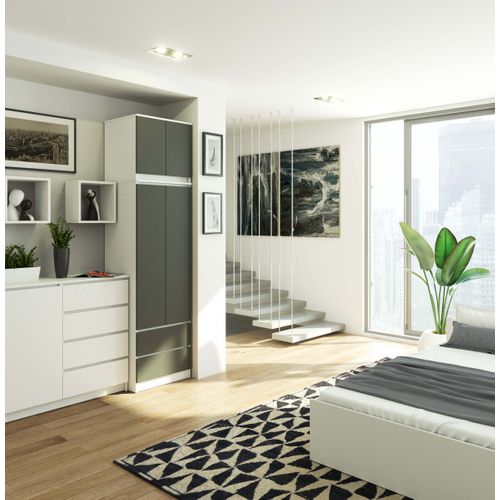 Akord Armoire Avec Surmeuble 2 Portes 2 Tiroirs Blanc/gris Graphite 60x51x234