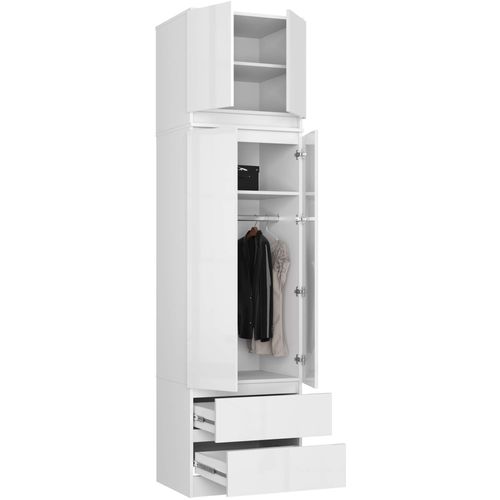 Akord Armoire Avec Surmeuble 2 Portes 2 Tiroirs Blanc/blanc Brillant 60x51x234