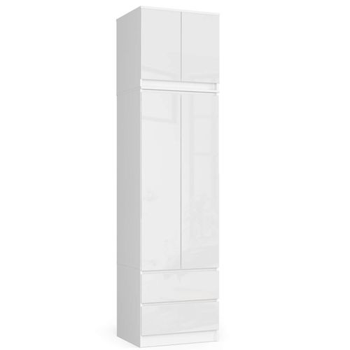 Akord Armoire Avec Surmeuble 2 Portes 2 Tiroirs Blanc/blanc Brillant 60x51x234