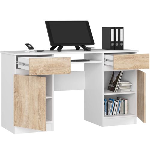 Akord Bureau 2 Portes 2 Tiroirs Blanc/chêne Sonoma 135x50x77