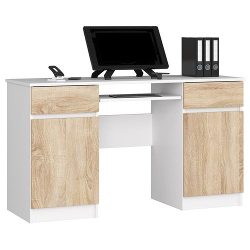 Akord Bureau 2 Portes 2 Tiroirs Blanc/chêne Sonoma 135x50x77