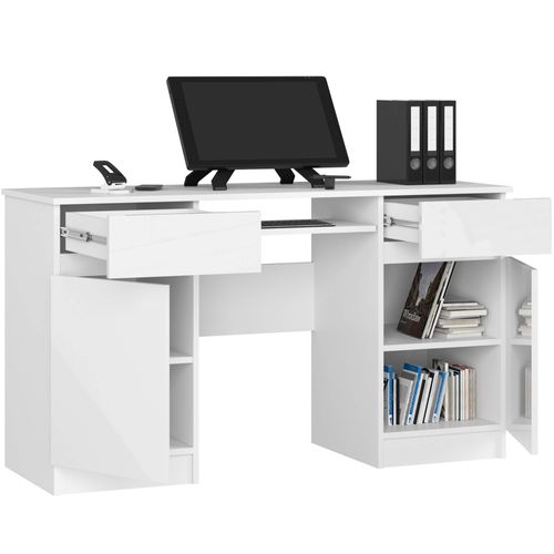 Akord Bureau 2 Portes 2 Tiroirs Blanc/blanc Brillant 135x50x77