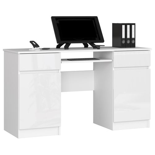Akord Bureau 2 Portes 2 Tiroirs Blanc/blanc Brillant 135x50x77