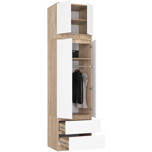 Akord Armoire Avec Surmeuble 2 Portes 2 Tiroirs Chêne Sonoma/blanc 60x51x234