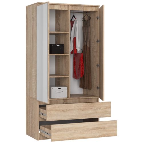 Akord Armoire 2 Portes 2 Tiroirs 2 Miroirs Chêne Sonoma 90x51x180