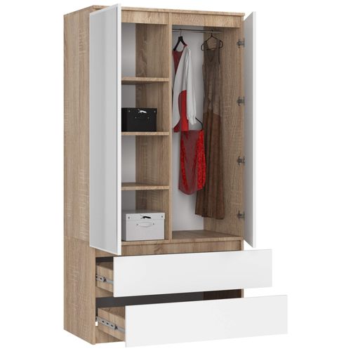 Akord Armoire 2 Portes 2 Tiroirs 2 Miroirs Chêne Sonoma Et Blanc 90x51x180