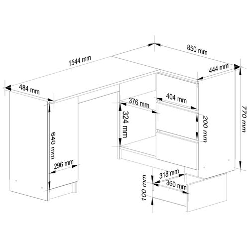 Akord Bureau D'angle Droit 3 Tiroirs 1 Placard Chêne Craft 155x85x77