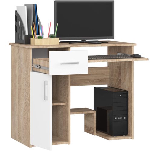 Akord Bureau Pin 1 Tiroir 1 Placard Gauche Chêne Sonoma/blanc 90x50x74