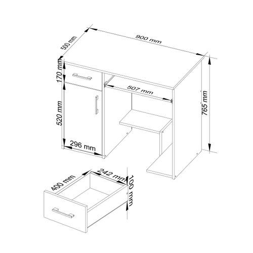 Akord Bureau Pin 1 Tiroir 1 Placard Gauche Chêne Sonoma/blanc 90x50x74
