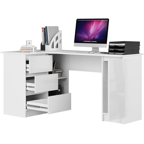 Akord Bureau D'angle Gauche 3 Tiroirs 1 Placard Blanc/blanc Brillant 155x85x77