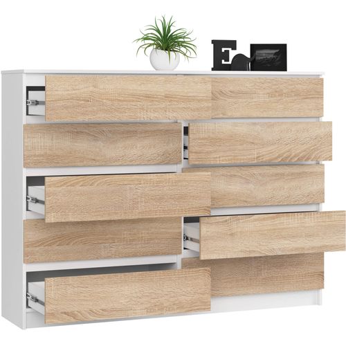 Akord Commode 10 Tiroirs Blanc/chêne Sonoma 160x40x121