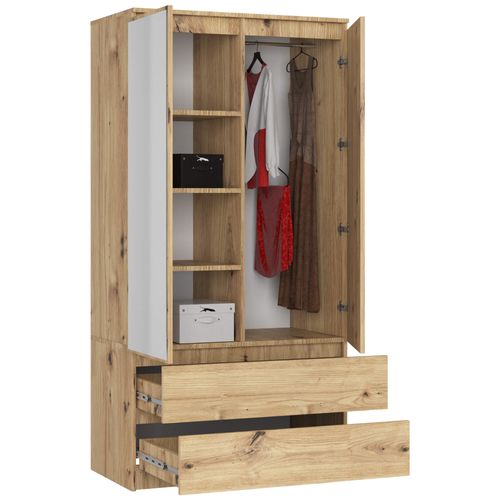 Akord Armoire 2 Portes 2 Tiroirs 2 Miroirs Chêne Artisan 90x51x180