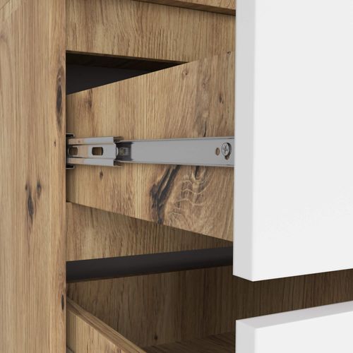 Akord Armoire 2 Portes 2 Tiroirs 2 Miroirs Chêne Artisan Et Blanc 90x51x180