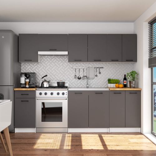 Armoires De Cuisine Basse S60 à Four Oliwia Blanc, Gris Graphite 1 Porte 1 Étagère 60x55x82 Cm