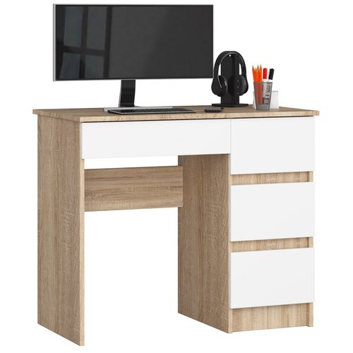 Akord Bureau 3 Tiroirs Droit Chêne Sonoma Et Blanc 90x50x77