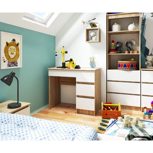 Akord Bureau 3 Tiroirs Droit Chêne Sonoma Et Blanc 90x50x77