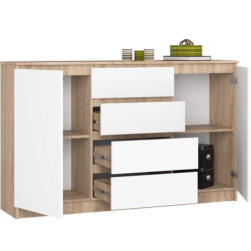 Akord Buffet 2 Portes 4 Tiroirs Chêne Sonoma/blanc 160x40x99