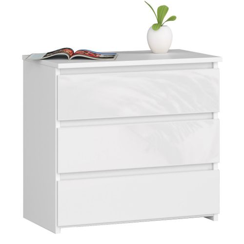 Akord Commode 3 Tiroirs Blanc/blanc Brillant 60x35x57