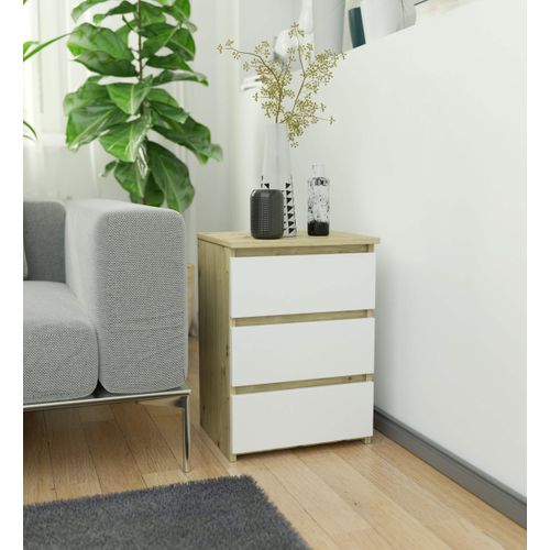 Akord Chevet Bas De Rangement Chêne Artisan Et Blanc Design Moderne 40x35x57