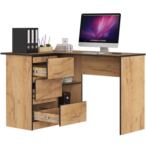Akord Bureau D'angle 3 Tiroirs Gauche Chêne Craft 124x85x77