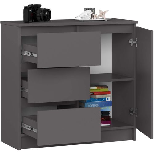 Akord Buffet Jerry 1 Porte 3 Tiroirs Graphite Brillant 80x35x77