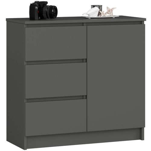 Akord Buffet Jerry 1 Porte 3 Tiroirs Graphite Brillant 80x35x77