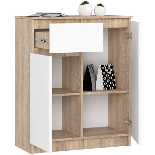 Akord Commode 2 Portes 1 Tiroir Chêne Sonoma Blanc 80x40x99