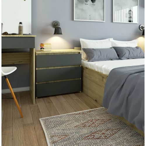 Akord Commode 3 Tiroirs Chêne Artisan/gris Graphite 60x35x57