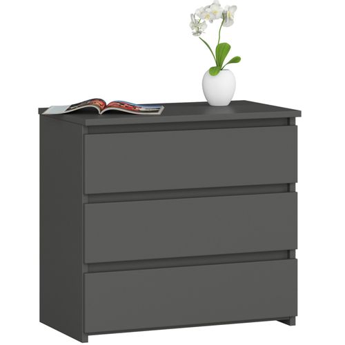 Akord Commode 3 Tiroirs Graphite Brillant 60x35x57