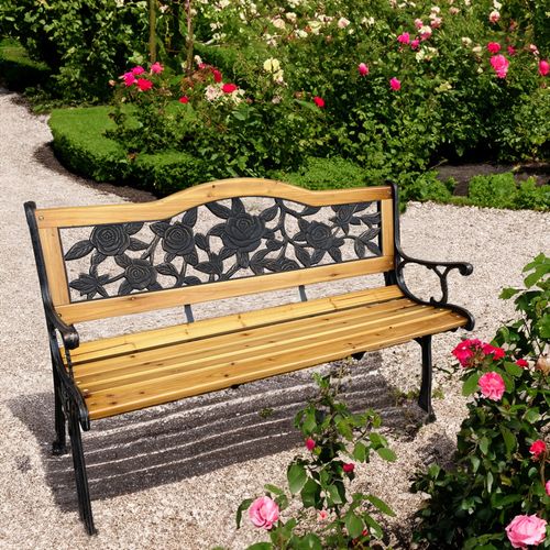 Banc De Jardin Noir Rosa Avec Bois Laqué Et Pieds En Acier