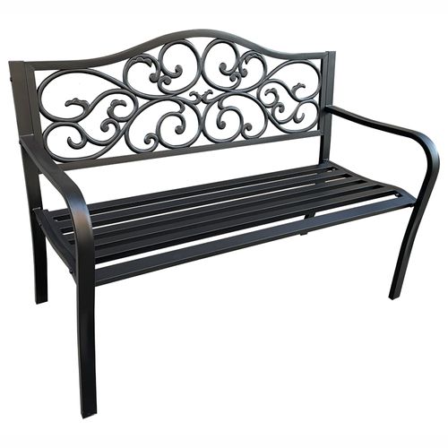 Banc De Jardin Noir Irga Avec Pieds En Acier Et Dossier En Fonte