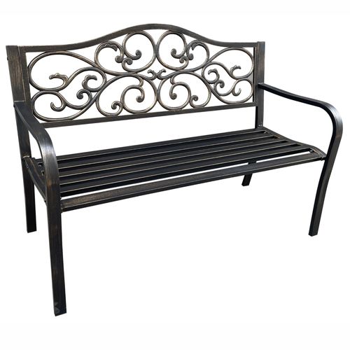 Banc De Jardin En Brun Irga Avec Pieds En Acier Et Dossier En Fonte