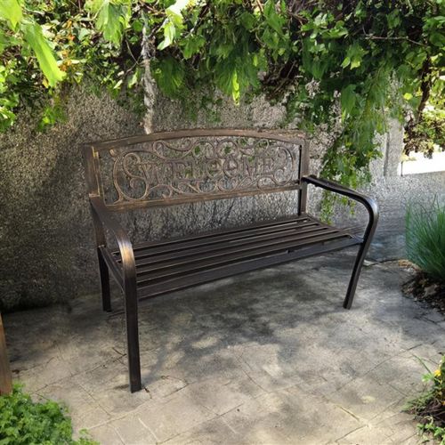 Banc De Jardin En Brun Irys Avec Pieds En Acier Et Dossier En Fonte