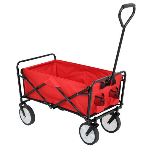 Chariot Pliable De Plage Avec Roues En Plastique Et Charge Maximale De 120 Kg En Rouge