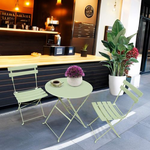 Ensemble De Meubles Orion Pour Balcon : Table Ronde Et 2 Chaises En Vert Frais