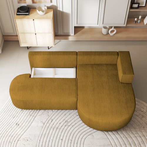 Canapé D'angle Cortio Jaune En Velours Côtelé Avec Fonction De Couchage