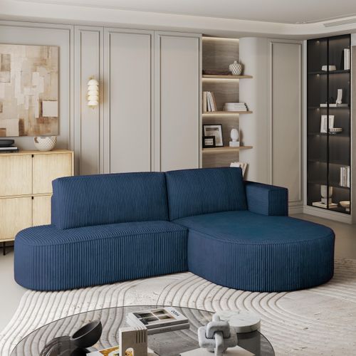 Canapé D'angle Cortio Bleu En Velours Côtelé Avec Fonction De Couchage