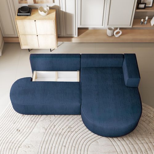 Canapé D'angle Cortio Bleu En Velours Côtelé Avec Fonction De Couchage