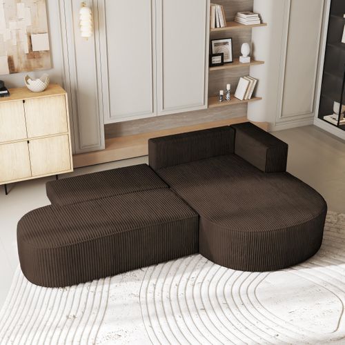 Canapé D'angle Cortio Marron En Velours Côtelé Avec Fonction De Couchage