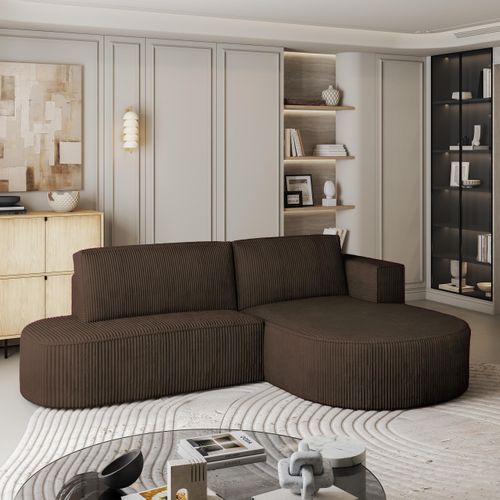 Canapé D'angle Cortio Marron En Velours Côtelé Avec Fonction De Couchage