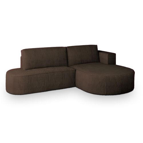 Canapé D'angle Cortio Marron En Velours Côtelé Avec Fonction De Couchage