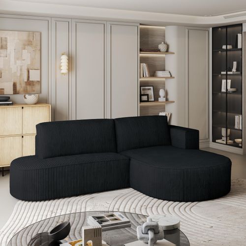 Canapé D'angle Cortio Noir En Velours Côtelé Avec Fonction De Couchage