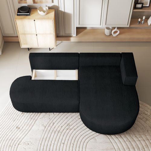 Canapé D'angle Cortio Noir En Velours Côtelé Avec Fonction De Couchage