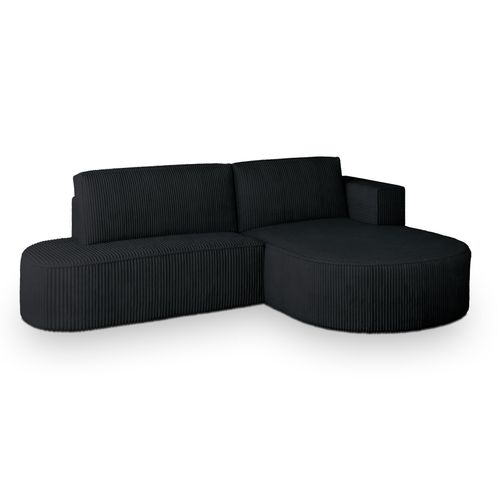 Canapé D'angle Cortio Noir En Velours Côtelé Avec Fonction De Couchage